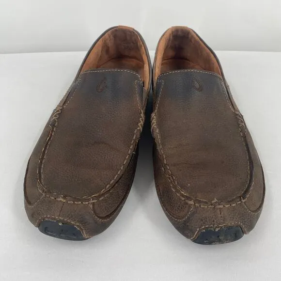 Olukai Brown Leather Akepa Men's Moccasin Slip On Shoes Size 9.5