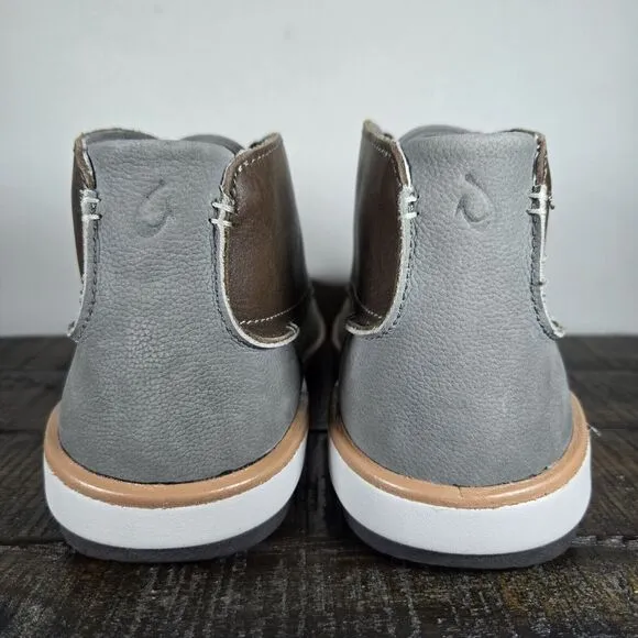 Olukai Kalia Puki Mens Size 7 Lace Up Boots Shoes Gray Leather 10441-6Z6Z
