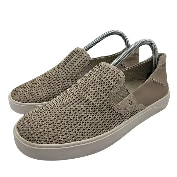 Olukai Lae ahi Mens Shoes Beige Size 7 Casual Mesh Slip On Sneaker Shoes