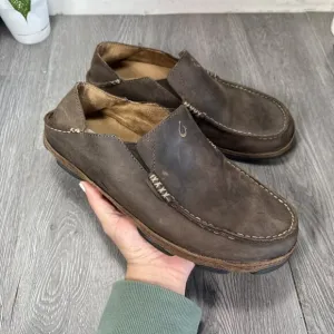 Olukai Mens US Sz 10 Moloa Brown Leather Slip On Loafer Shoes