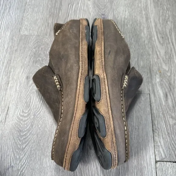 Olukai Mens US Sz 10 Moloa Brown Leather Slip On Loafer Shoes