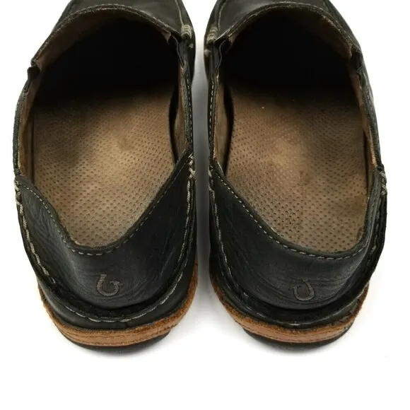 OluKai Moloa Convertible Drop In Nubuck Leather Slip On Shoes Men 10 Black Brown