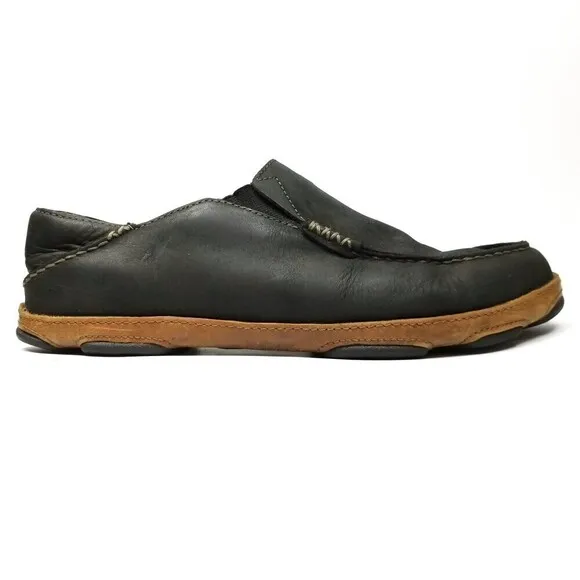 OluKai Moloa Convertible Drop In Nubuck Leather Slip On Shoes Men 10 Black Brown