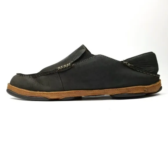 OluKai Moloa Convertible Drop In Nubuck Leather Slip On Shoes Men 10 Black Brown