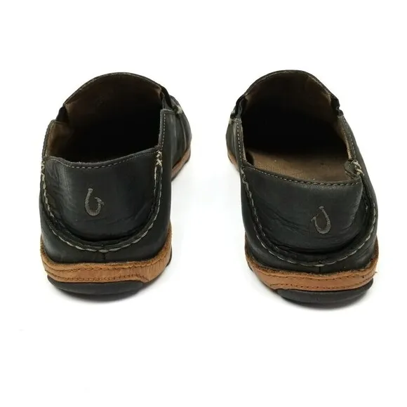 OluKai Moloa Convertible Drop In Nubuck Leather Slip On Shoes Men 10 Black Brown
