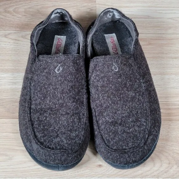 OluKai Moloa Hulu Shoes Mens Size 11 Brown Black Slip On Loafers Slippers