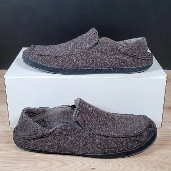 OluKai Moloa Hulu Shoes Mens Size 11 Brown Black Slip On Loafers Slippers