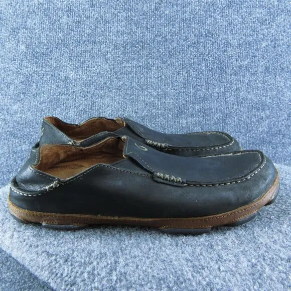 Olukai‎ Moloa Men Slip-On Shoes Black Leather Slip On Size 10 Medium