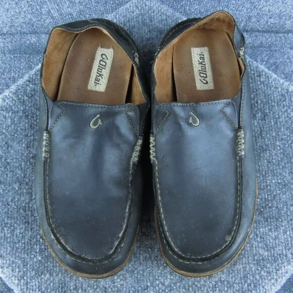 Olukai‎ Moloa Men Slip-On Shoes Black Leather Slip On Size 10 Medium