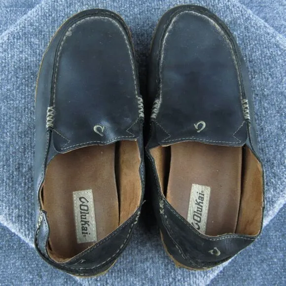 Olukai‎ Moloa Men Slip-On Shoes Black Leather Slip On Size 10 Medium