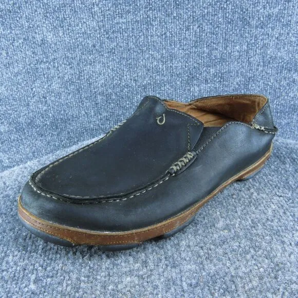 Olukai‎ Moloa Men Slip-On Shoes Black Leather Slip On Size 10 Medium