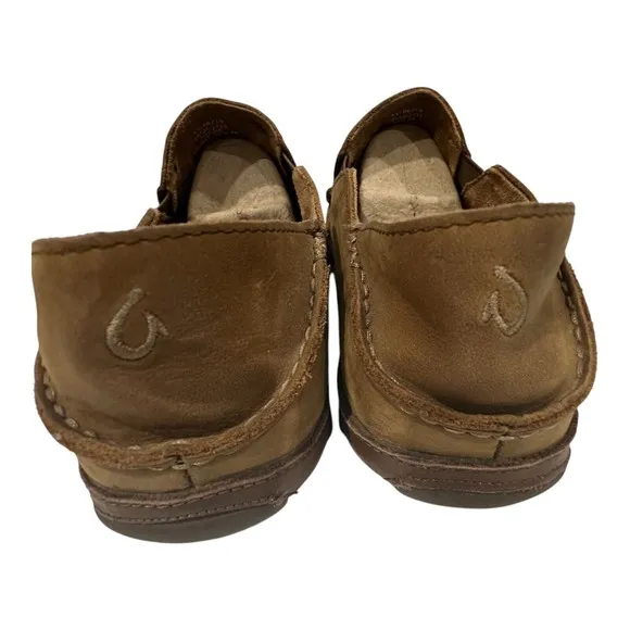 OLUKAI Moloa Men's Size 13 Leather Ray/Toffee Slip On Shoes 10128-2733