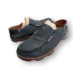 Olukai Moloa Slip on Black Leather Shoes Moc Toe Casual Comfort Men's size 8.5