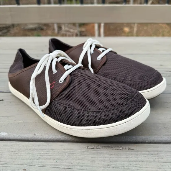 Olukai  Nohea Lace Mesh boat shoes in brown size 11.5