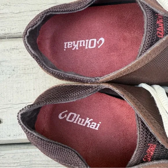 Olukai  Nohea Lace Mesh boat shoes in brown size 11.5