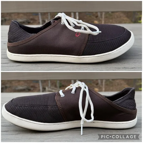 Olukai  Nohea Lace Mesh boat shoes in brown size 11.5
