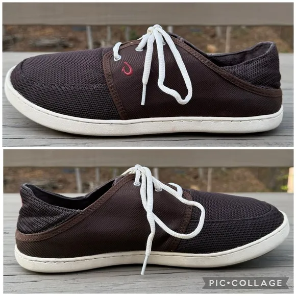 Olukai  Nohea Lace Mesh boat shoes in brown size 11.5