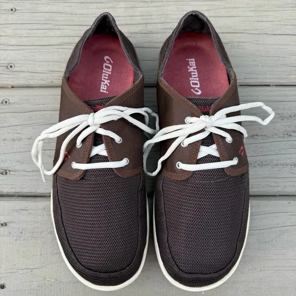 Olukai  Nohea Lace Mesh boat shoes in brown size 11.5