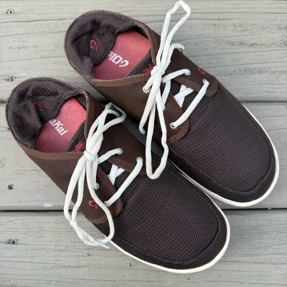 Olukai  Nohea Lace Mesh boat shoes in brown size 11.5