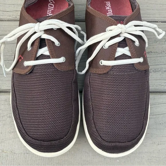 Olukai  Nohea Lace Mesh boat shoes in brown size 11.5