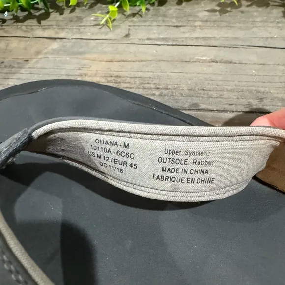 OluKai Ohana Gray Flip Flops Men’s Size 12