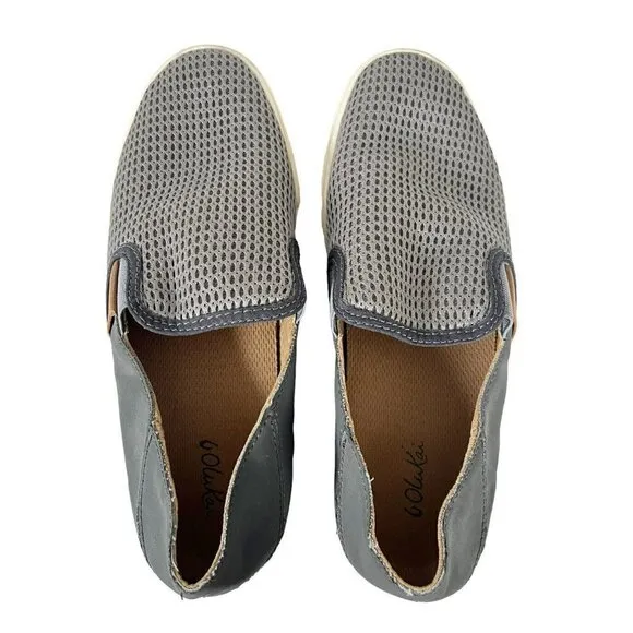 Olukai Pehuea Women's Size 8 Gray Mesh Slip On Comfort Sneakers Shoes