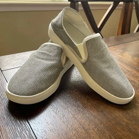 Olukai Shoes Womens Size 7.5 Grey Pehuea Slip On  Slide Tapa Mesh Sneaker Shoe