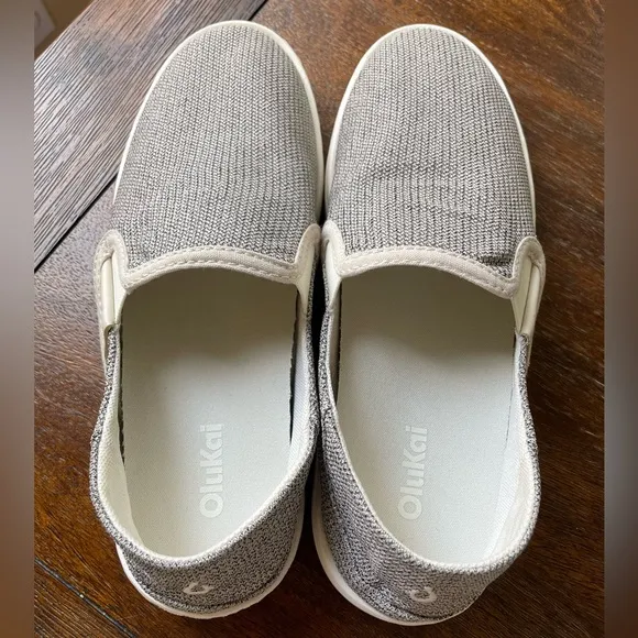 Olukai Shoes Womens Size 7.5 Grey Pehuea Slip On  Slide Tapa Mesh Sneaker Shoe