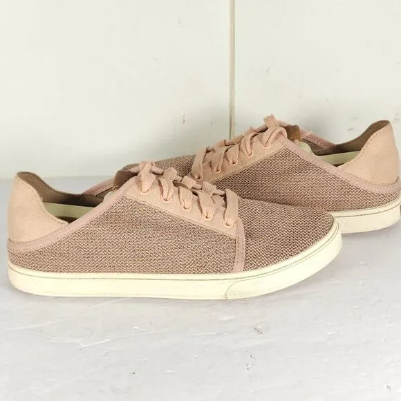 Olukai Women's Pehuea Li US 7,5 Heather Pink Mesh Flat Lace -Up Sneakers Shoes