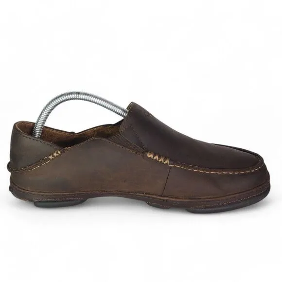 Olukai Moloa Leather Slip-on Shoes Dark Wood / Dark Java Men's 8.5