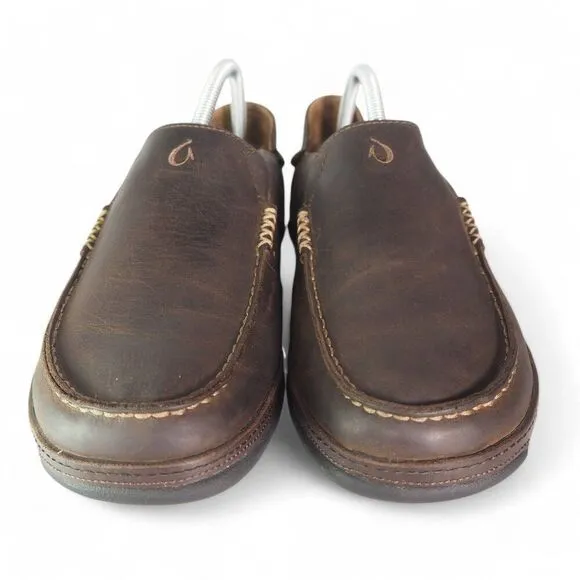 Olukai Moloa Leather Slip-on Shoes Dark Wood / Dark Java Men's 8.5