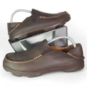 Olukai Moloa Leather Slip-on Shoes Dark Wood / Dark Java Men's 8.5