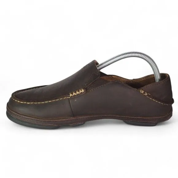Olukai Moloa Leather Slip-on Shoes Dark Wood / Dark Java Men's 8.5