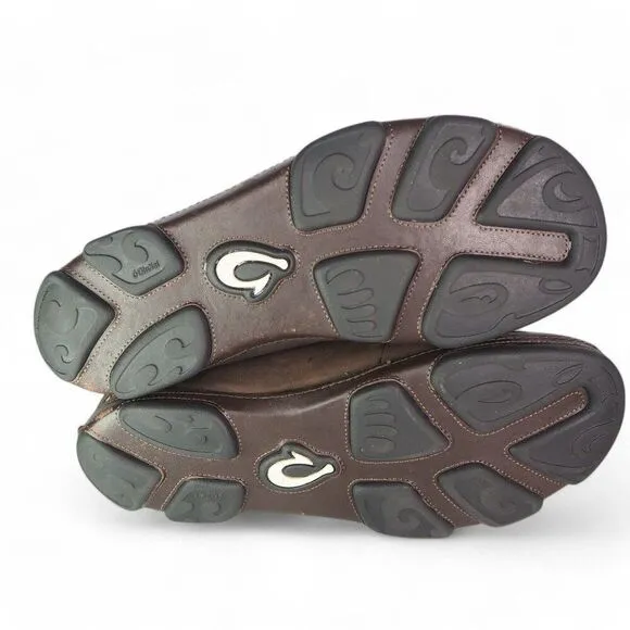 Olukai Moloa Leather Slip-on Shoes Dark Wood / Dark Java Men's 8.5