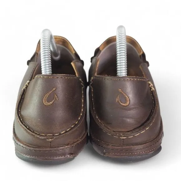 Olukai Moloa Leather Slip-on Shoes Dark Wood / Dark Java Men's 8.5