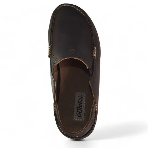 Olukai Moloa Leather Slip-on Shoes Dark Wood / Dark Java Men's 8.5