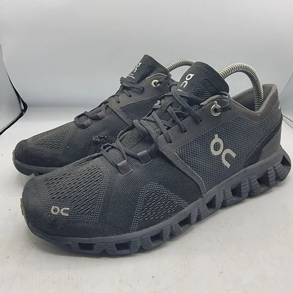 On Cloud X Mens 7.5 Triple Black Asphalt Athletic Sneaker Shoes Running