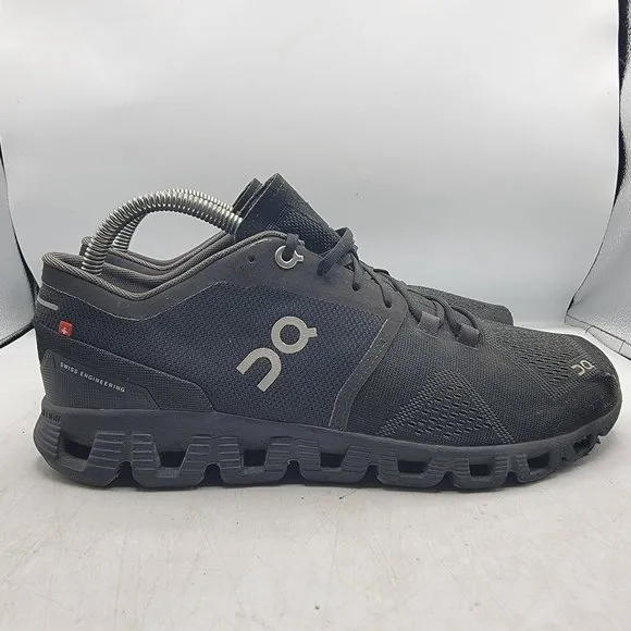 On Cloud X Mens 7.5 Triple Black Asphalt Athletic Sneaker Shoes Running