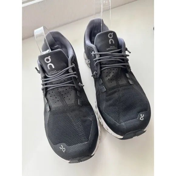 On Running Cloud 5 Sneakers W10 Black White Mesh Tennis Shoes Athletic Training
