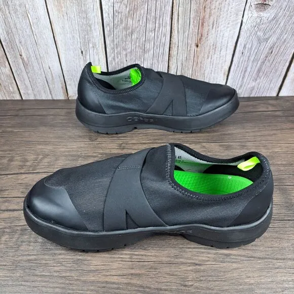 Oofos Oomg Fibre Low Slip On Black Men's Sz 8 EU41 Recovery Shoes (VGC)