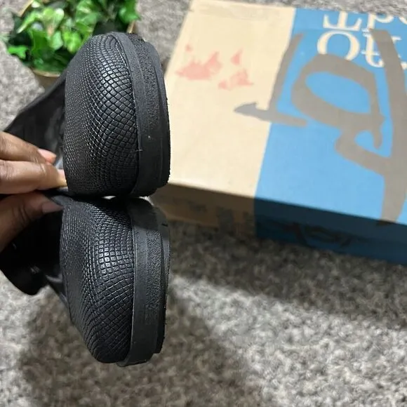 OTBT Scamper Leather Low Wedge Shoes Ankle Strap Size 6.5 M Black Leather New