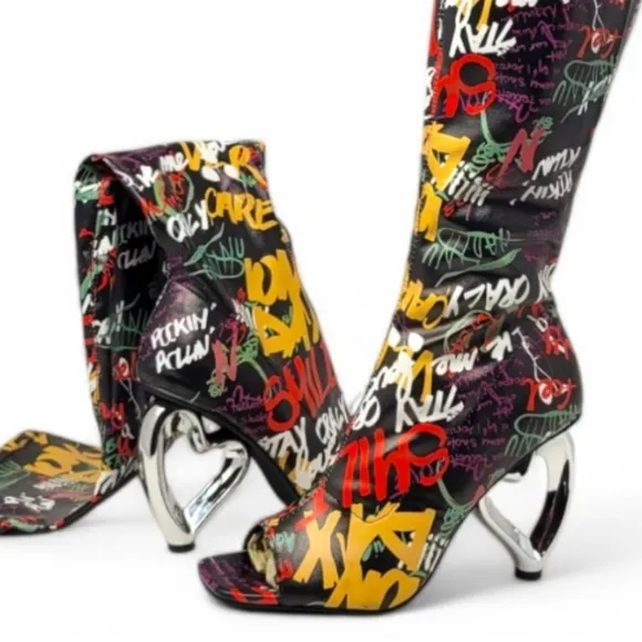 Over The Knee Open Toe Graffiti Boots