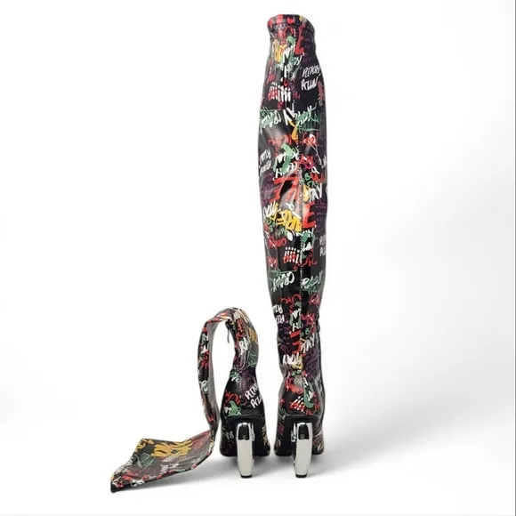 Over The Knee Open Toe Graffiti Boots