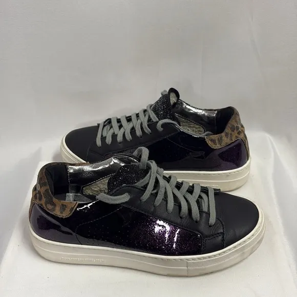 P448 John Iridescent Leopard Multi Print Platform Sneakers Purple Size 6.5