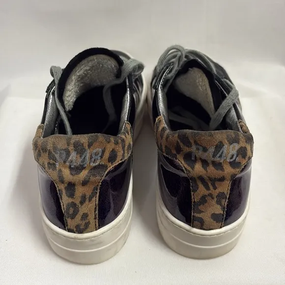 P448 John Iridescent Leopard Multi Print Platform Sneakers Purple Size 6.5