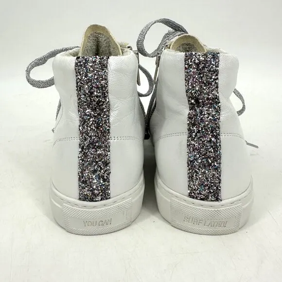 P448 Star High Top Sneaker Sunset Snake Embossed Leather Glitter White 39 9