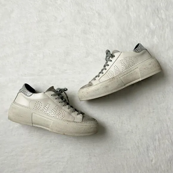 P448 Thea Low Top Leather Lace Up Platform Sneakers White Size 40 EU 9/9.5 US
