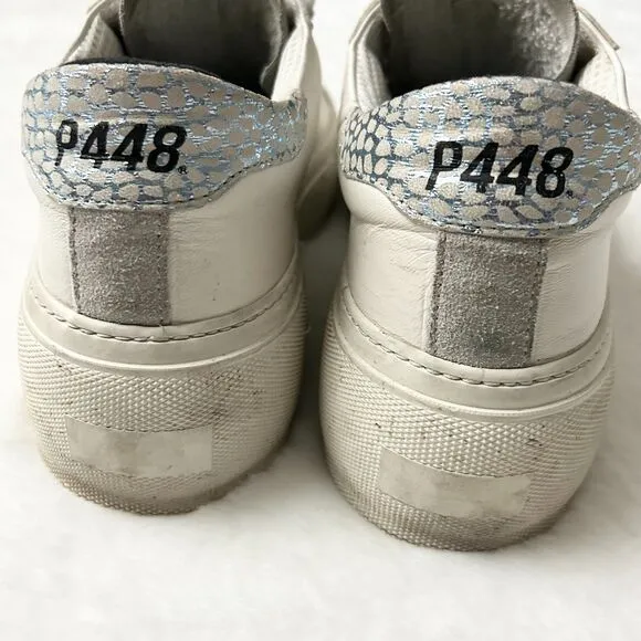 P448 Thea Low Top Leather Lace Up Platform Sneakers White Size 40 EU 9/9.5 US