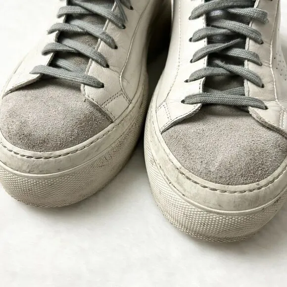 P448 Thea Low Top Leather Lace Up Platform Sneakers White Size 40 EU 9/9.5 US