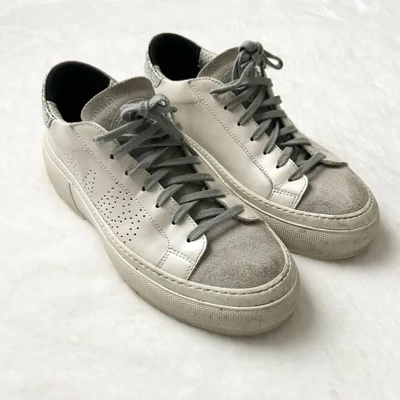 P448 Thea Low Top Leather Lace Up Platform Sneakers White Size 40 EU 9/9.5 US
